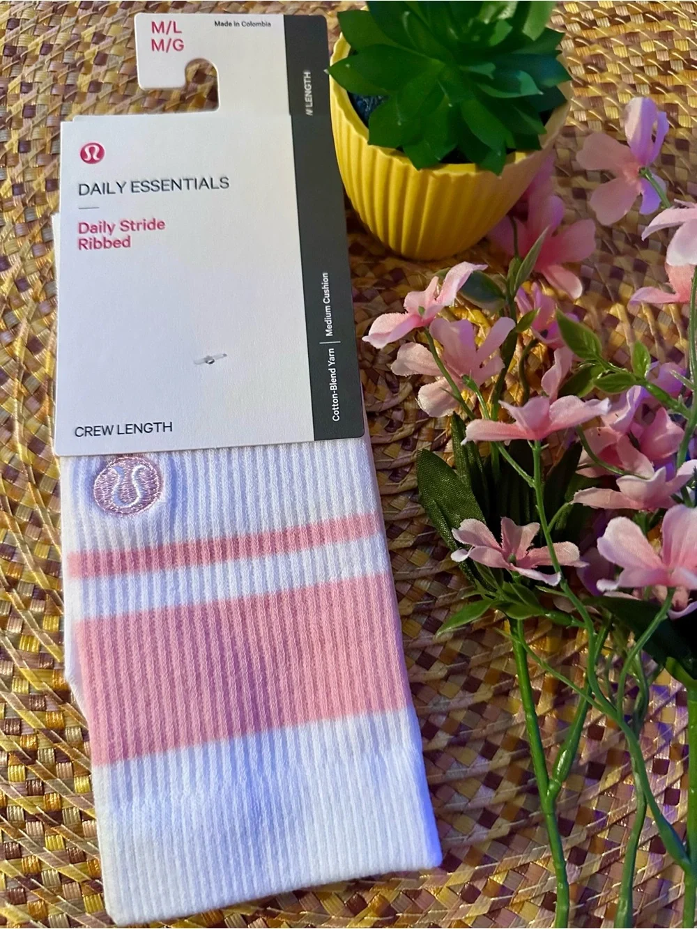 lululemon athletica Daily Essentials Ribbed Crew Socks - Pink & White Stripes